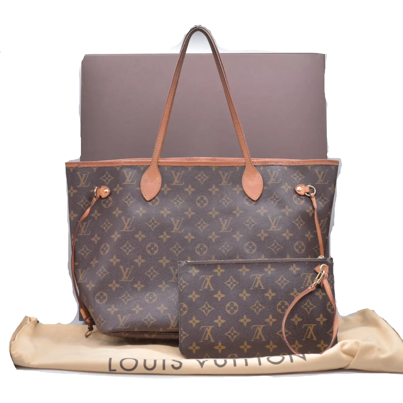 Pre-owned Louis Vuitton Cotton Tote bags $2310 2014 Monogram Neverfull MM with Pouch 10021109 SR2134