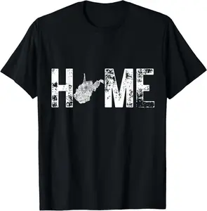 West Virginia Map Home WV Vintage Summer Casual Short Sleeve Cotton T-Shirt