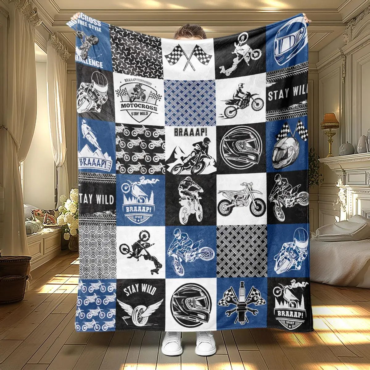 Motorcycle Pattern Blanket, 1 Count Soft Warm Throw Blanket, Air-conditioned Room Blanket, Warm Nap Blanket for Home Office Travel