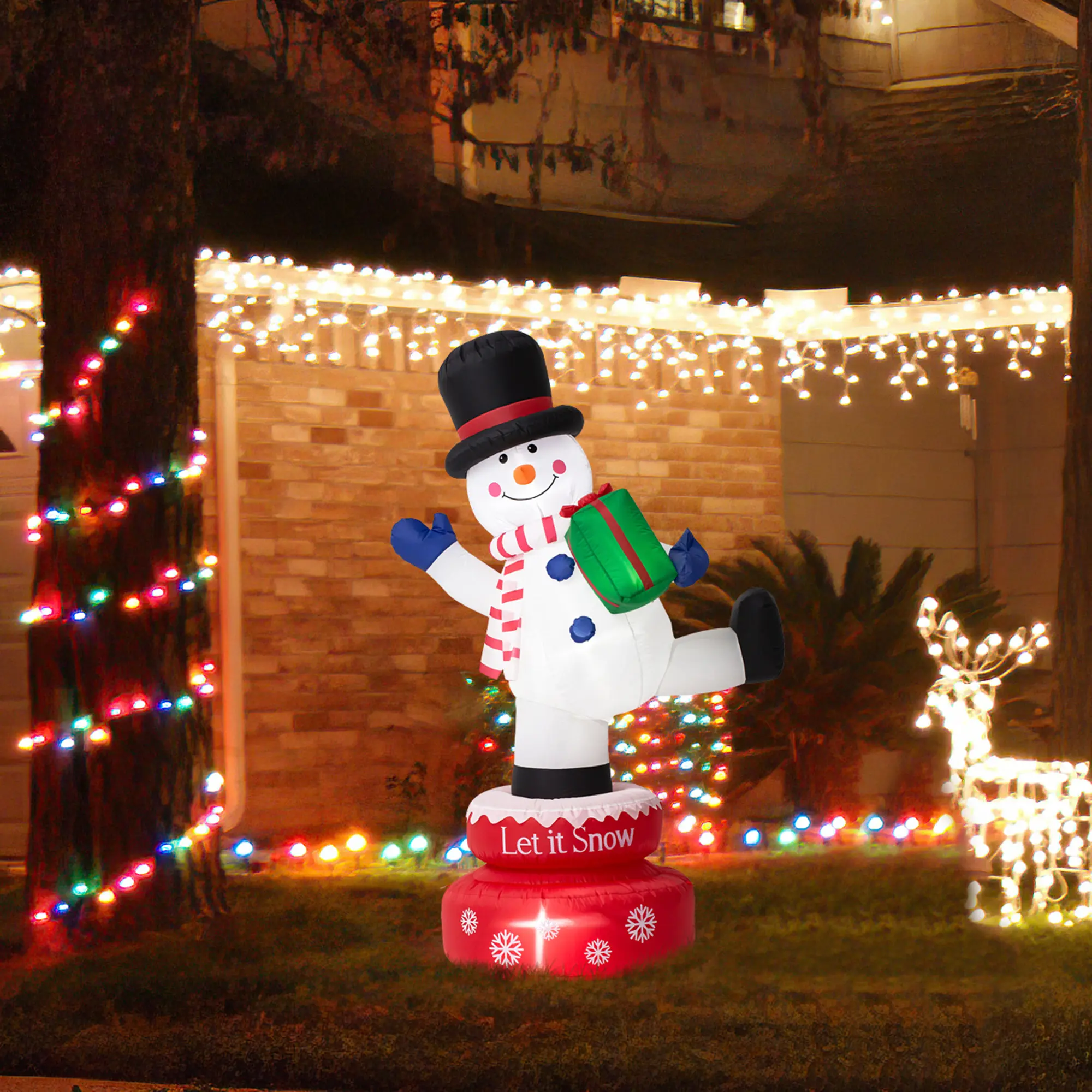 【Christmas in July】 Glitzhome 6FT Lighted Inflatable Rotating Snowman Decor
