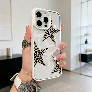 Trendy Magnetic Case for iPhone11/12/13/14/15/16/promax Leopard print stars pattern MagSafe Ready, Ultra Thin & Shockproof |   Cute Pick for Girls