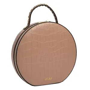 Nyomi - Mock Crocodile Circle Handbag with Adjustable Shoulder Straps Vegan Leather Crossbody Bag with Zip Pocket