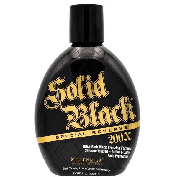 Millennium Tanning Solid Black Special Reserve 200X Tanning Lotion - 13.5 oz DHA-Based Self Tanner with Tattoo Protector, Skin Tighteners, Antioxidants, Firming/Lifting, Even Skin Tone & Texture for Indoor/Outdoor Use