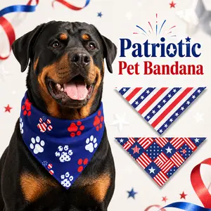 American Independence Day Flag Pet Bandana, Double Sided Printed Dog Triangle Scarf, Patriotic Festive Adjustable Neck Wear, Holiday Party Decoration Bib Accessory for Small Medium Large Dogs Cats