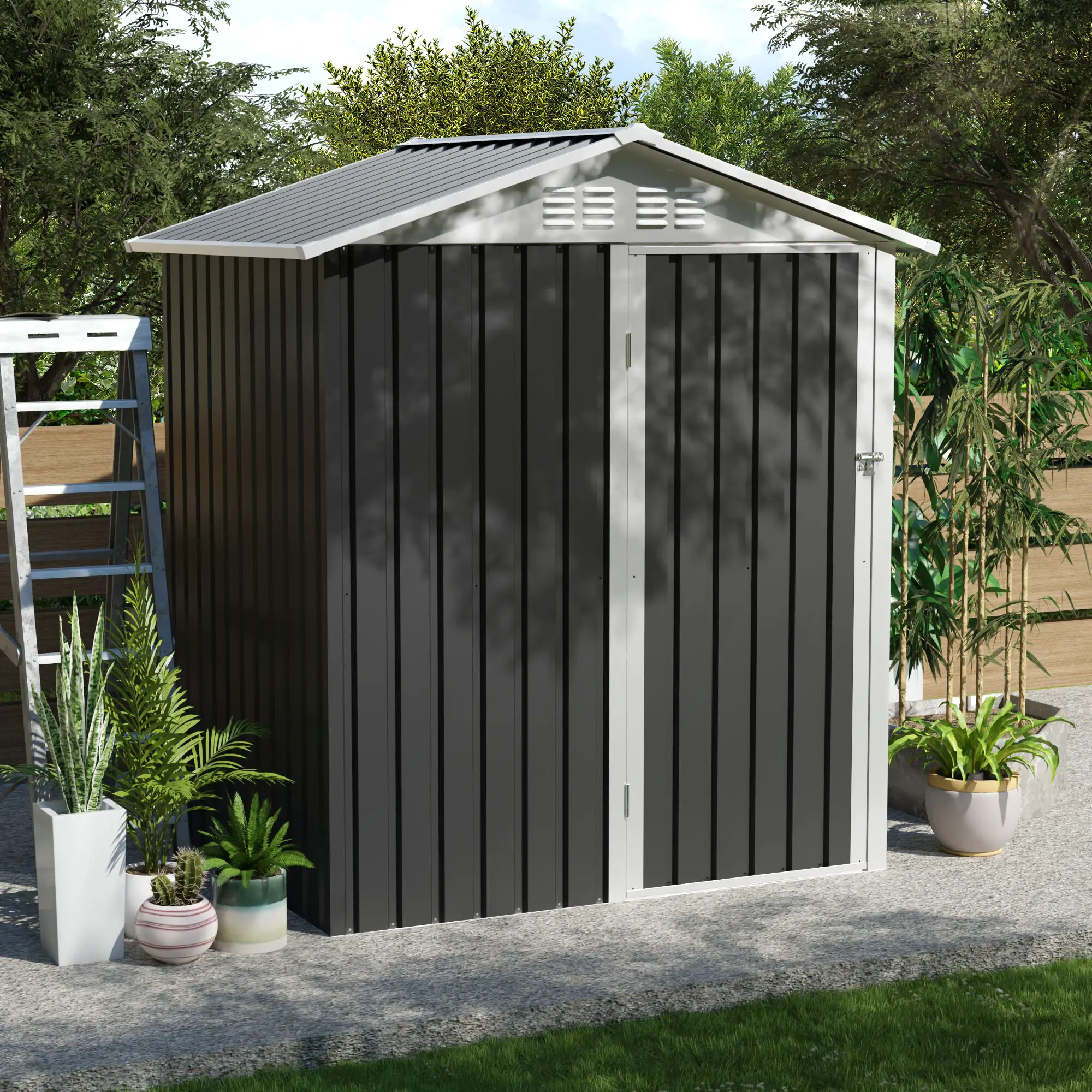 Outdoor Storage Shed 5.4x4.27 FT Metal Garden Shed with Hinge Door for Backyard Patio Lawn Utility Bike Storage Heavy Duty Lockable Tool House Organizer, Home Furniture and Household Product Search Terms for US Online Shopping