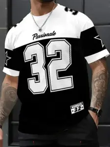 Men's Summer Casual Round Neck Fitted Silhouette Sports Shirt, Short Sleeve, Printed Number 32 Design, Lightweight Polyester Fabric for Outdoor Activities, Outdoor Sportswear, Casual Sports Tops