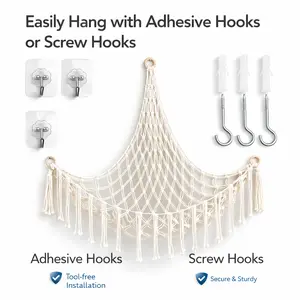 Send three traceless transparent hooks Plush Toy Net, 1 Count Hand-woven Rope WallMounted Triangular Toy Storage Corner BasketOrganizer, Home Organizer for Living RoomBedroom Dormitory Hanging Baskets