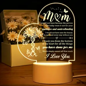 Mom Acrylic Night Light, DNA Tree Engraved LED Lamp, Sentimental Mother’s Day Birthday Gift for Mom from Daughter Son, Warm Bedroom Decor Nightlight with Love Quote, I Love You Mom Keepsake Present summerwins
