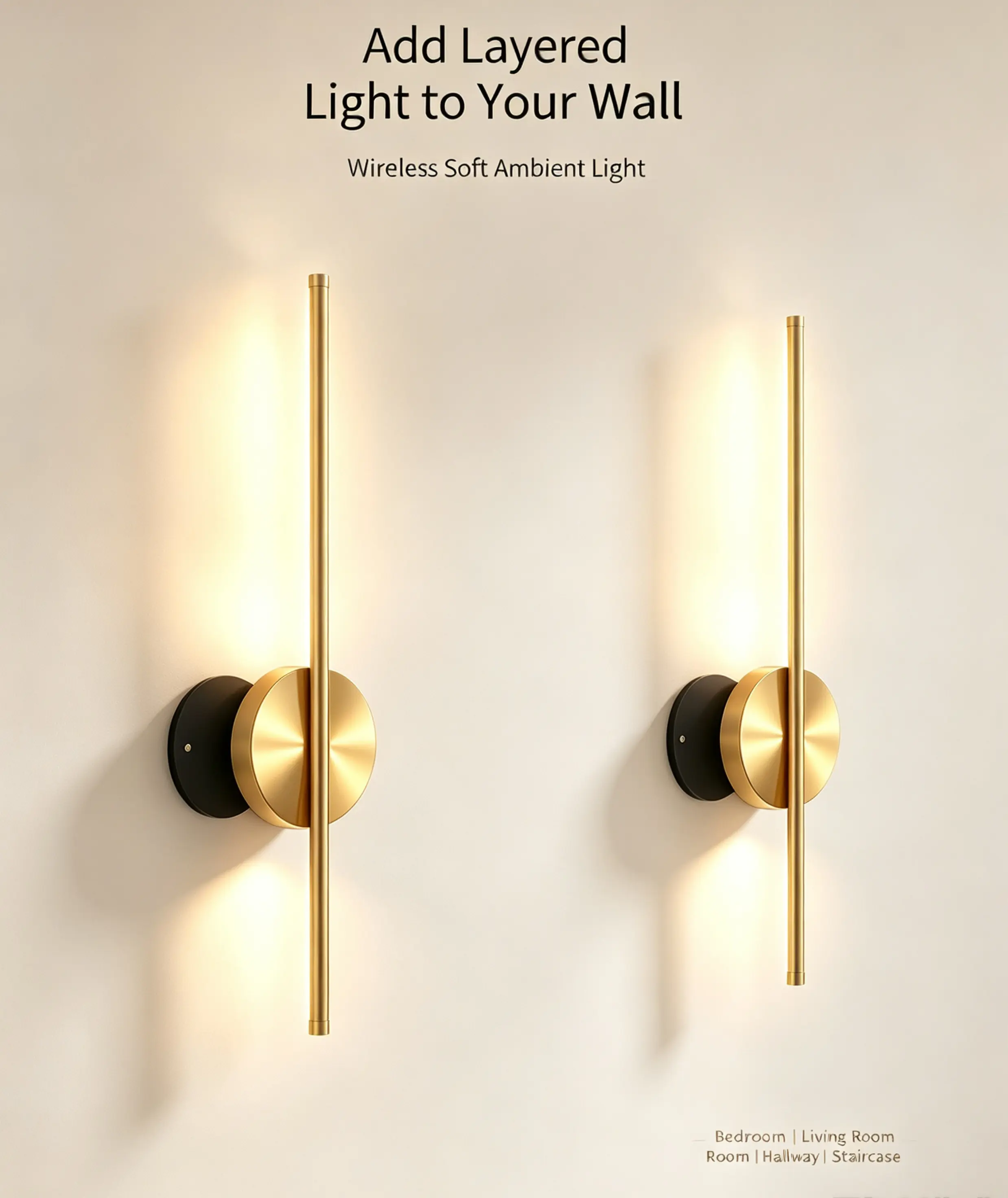 Battery Operated Rechargeable Wall Lights, 3 Color Dimmable Wireless Wall Sconces with Remote Control, USB Charging Indoor Modern Mood Wall Lamp for Bedroom Living Room