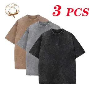 Pack of 1 or 3 pieces; men’s cotton vintage loose short-sleeve top; relaxed athletic fit top suitable for everyday casual wear and commuting; vintage washed T-shirt top.
