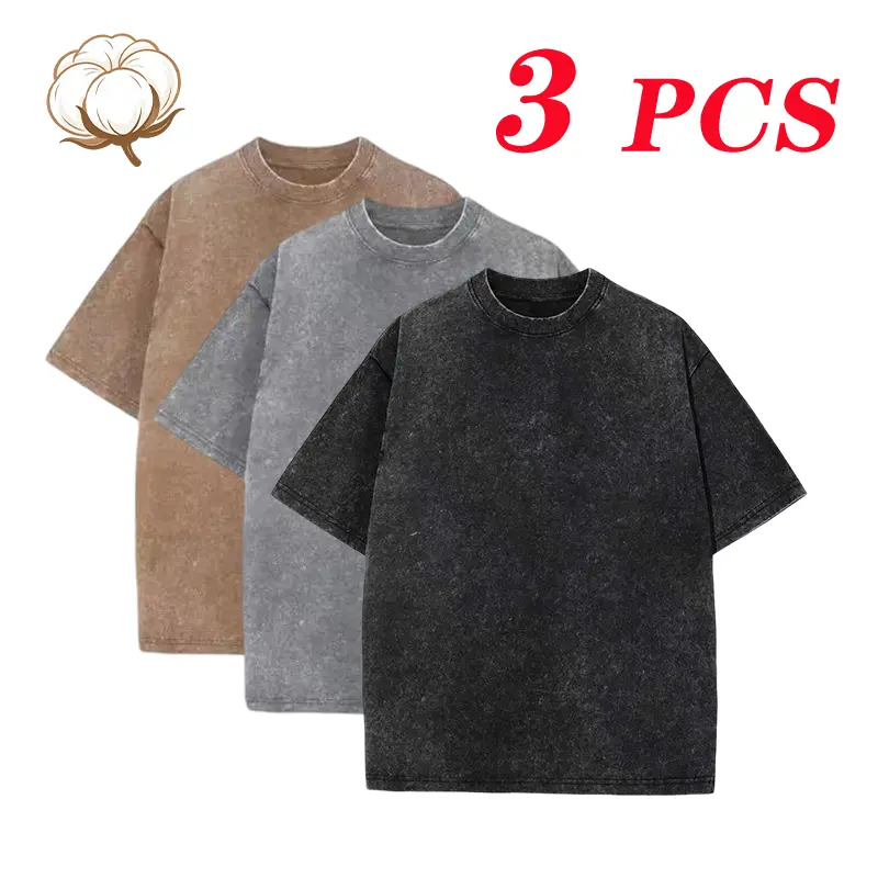 Pack of 1 or 3 pieces; men’s cotton vintage loose short-sleeve top; relaxed athletic fit top suitable for everyday casual wear and commuting; vintage washed T-shirt top.,back to school,back to school shopping