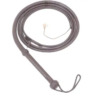 Dark Brown Leather Bullwhip Real Genuine Cowhide Leather Bull Whip Equestrian Bullwhip for Sound Practice, Horse Handling & Costume Use
