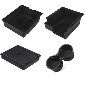 EDEALYN 4Pcs Double Layer Center Console Organizer, Durable Stowing & Tidying Accessory for Tesla Model Y 2021-2024 & Model 3 2021-2023, Black Clutter-Free Car Interior Accessory