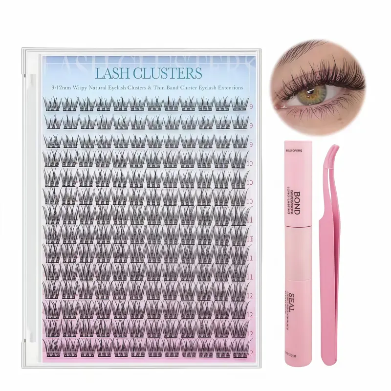 Lash Extension Kit 168Pcs Wispy EyelashExtensions Kit Individual Lashes Extensions withLash Bond & Seal & Tweezers for Beginners cluster applicator makeup cosmetic cosmetic Gentle eyelashes & adhesives 0.05mm cluster kit