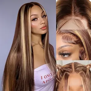 Highlight Straight Lace Front Wigs 4/27 Honey Blonde Lace Front Wig 13x4 HD Lace Frontal Wigs Human Hair Pre-Plucked 180% Density