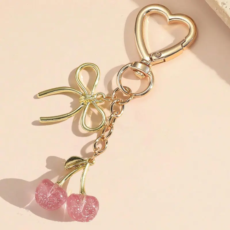 Women's Cute Cherry & Bow Decor, Minimalist Bag Charm, Fashion Accessories for Women & Girls, Trendy Cute Girly Keychain, Keychain Jewelry, Fashionable Alloy Keychain, Cherry Bow Keychains