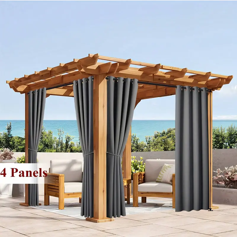 4pcs Nordic Luxury Waterproof Outdoor Patio Curtains, Durable Windproof Privacy Protection for Porch Gazebo Vineyard Backyard Easy Installation, Privacy Grommet Curtains