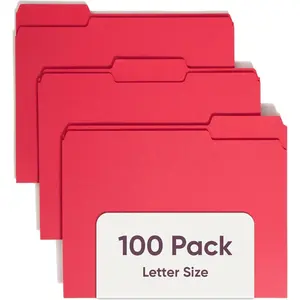 File Folder 1/3-Cut Tab Assorted Positions Letter Size Red Value Filing Products 100 per Box