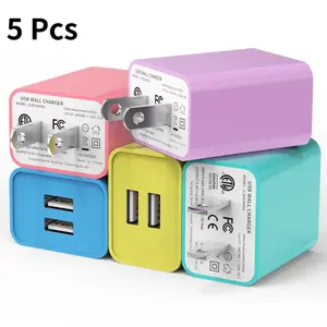 2A Dual Port USB Charger Block Cube Power Adapter, Charging Plug Box Brick Compatible with iPhone 14/13/12/11 Pro Max/XS/XR/X/8, Samsung, Xiaomi, Google Pixel, and Other Android Devices, 2 Pack/3 Pack/5 Pack