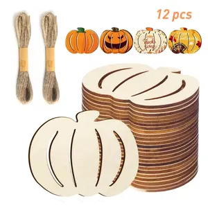 12pcs Wooden Hollow Blank Pumpkins for DIY Painting & Graffiti, Home Decor, Family Gatherings, Dinner Parties, Holiday Hangings