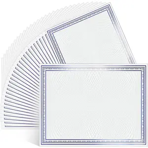 100 Sheet 8.5 x 11 Inch Blue Foil Border Certificate Paper, Blank Customizable Award Certificate Paper for Printing, Ideal for Graduation Diploma Business Achievement Recognition