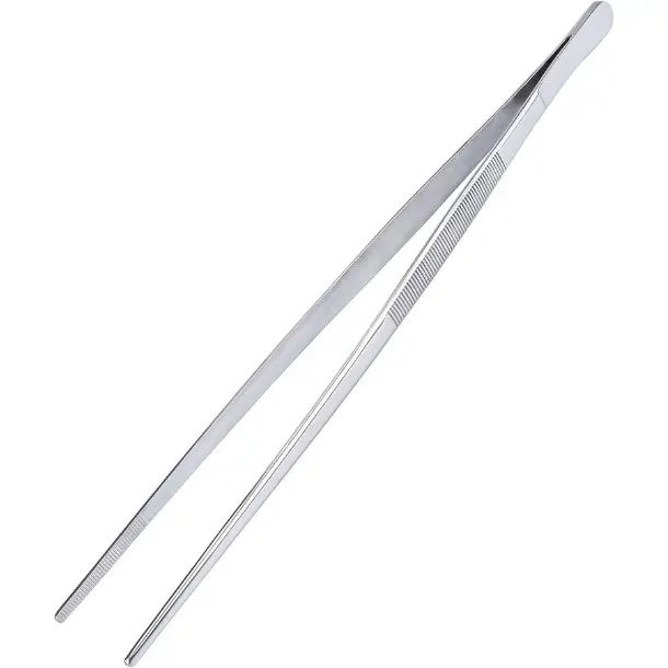 12-Inch Stainless Steel Multi-Functional Kitchen Tweezers, Precision Serrated Tips Fine Tongs for Grill, Kitchenware, Barbecue Utensils
