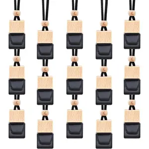 15 Pcs Hanging Car Air Freshener Bottle Empty Car Essential Oil Diffuser Bottles Pendant Black Glass Perfume Bottles Aromatherapy Fragrance Bottle Auto Ornaments Decor