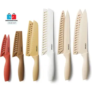 12 Pieces Kitchen Knife Set, Stainless Steel Knife Set with Nonstick Ceramic Coating, Dishwasher Safe with 6 Blade Guards, Rustproof, Brown No Brand