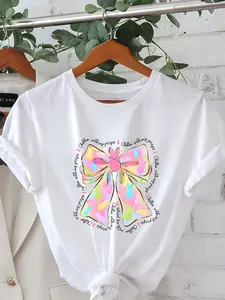 Easter Bunny Graphic T-Shirt, Short Sleeve Crew Neck Casual Top, Summer And Spring, Women'S