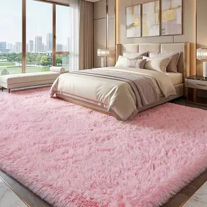 QULINT Pink Area Rugs Fluffy For Living Room Bedroom With 4 Carpet Stickers, Modern Soft Shaggy Furry Plush Carpet For Home Decor Aesthetic, Non Slip Rectangular Carpet For Kids Room,Non-Shedding, Easy Care, Idea Gift For Mother's Day and Easter