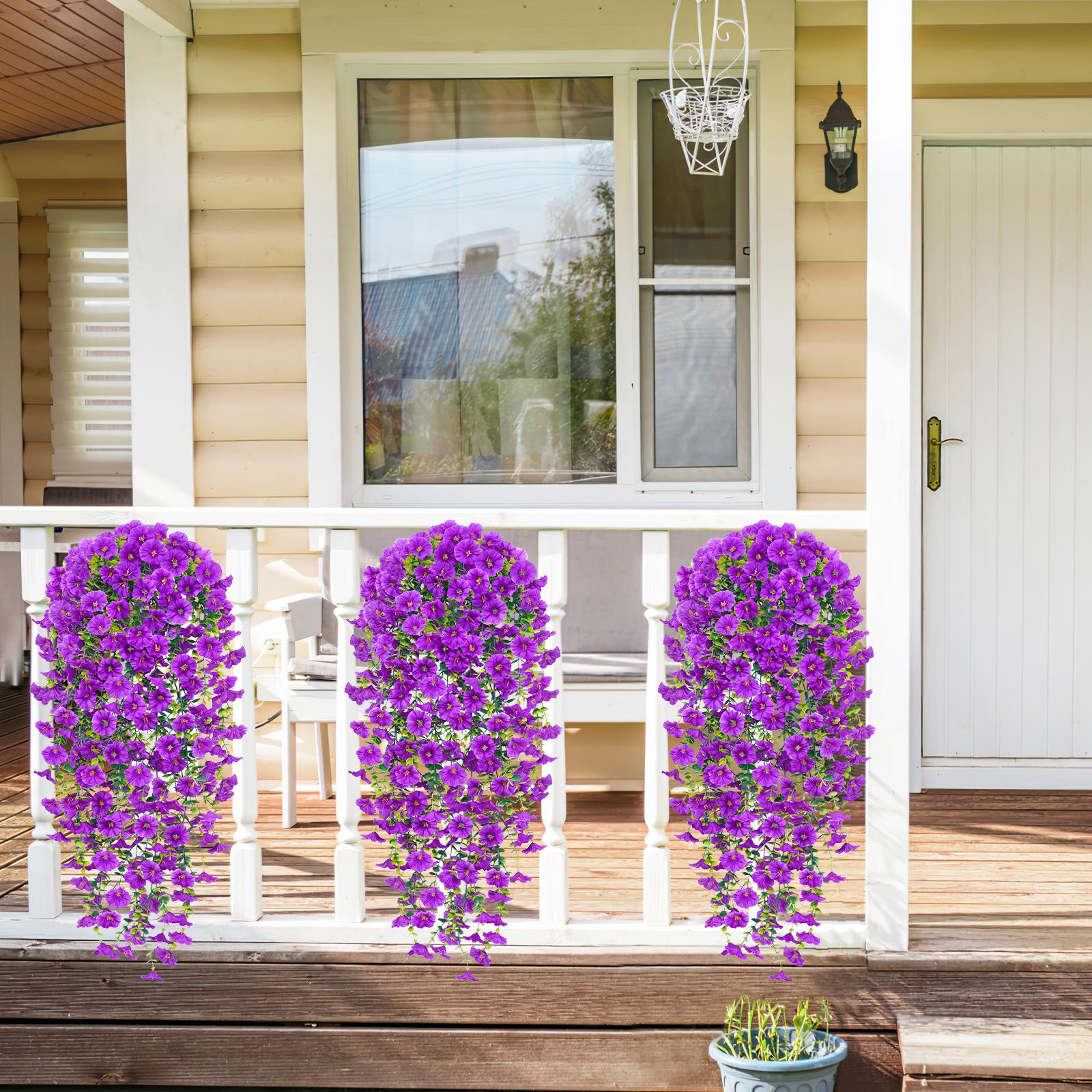 Artificial Hanging Flowers for Outdoors, Fake Hanging Plants Flowers for Outdoor Spring Summer Decoration,UV Resistant Artificial Hanging Flowers for Home Porch Patio Garden Decor