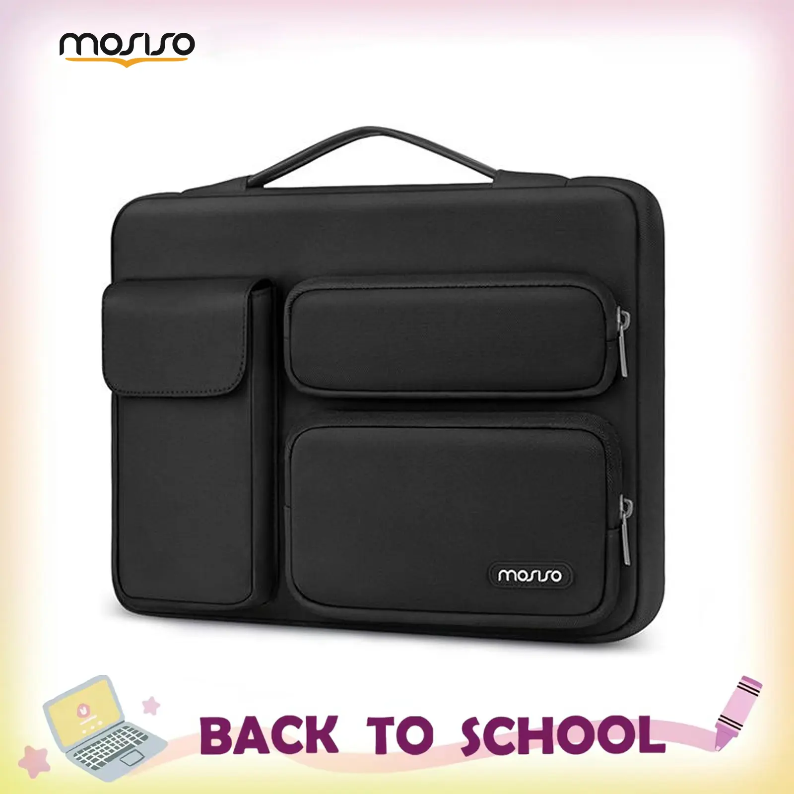 MOSISO Laptop Sleeve, Multi Functional Polyester Traveling Bag with Handle and Trolley Strap for Office Work, Fits 13-17.3 Inch MacBook, Surface Pro, Office Work Bag, Multi Functional Bag