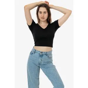 4356 - Baby Rib Short Sleeve V-Neck Crop Tee