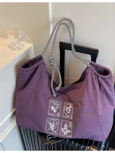 Vintage Stamp Print Drawstring Pleated Tote Bag, Retro Style Shoulder Bag, Casual Everyday Use, Perfect for Shopping & Travel