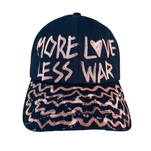 More Love Less War Acid Wash Bleach Dye Baseball Cap Hand Painted One Of A Kind 100% Cotton Buckle Closure