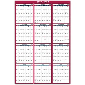 2026-2027 Yearly Wall Calendar - 2026-2027 Calendar, July 2026 - June 2027, 34.4" x 22.8"(Open), Yearly Wall Calendar 26-27, Vertical Layout, Double-Sided Round Stickers, Large Calendar - Red