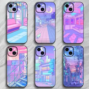 Pink Blue Neon City Phone Case Lightweight Soft Protective Cover For iPhone 11-17 Pro Max/Plus & Samsung Galaxy S23-S25