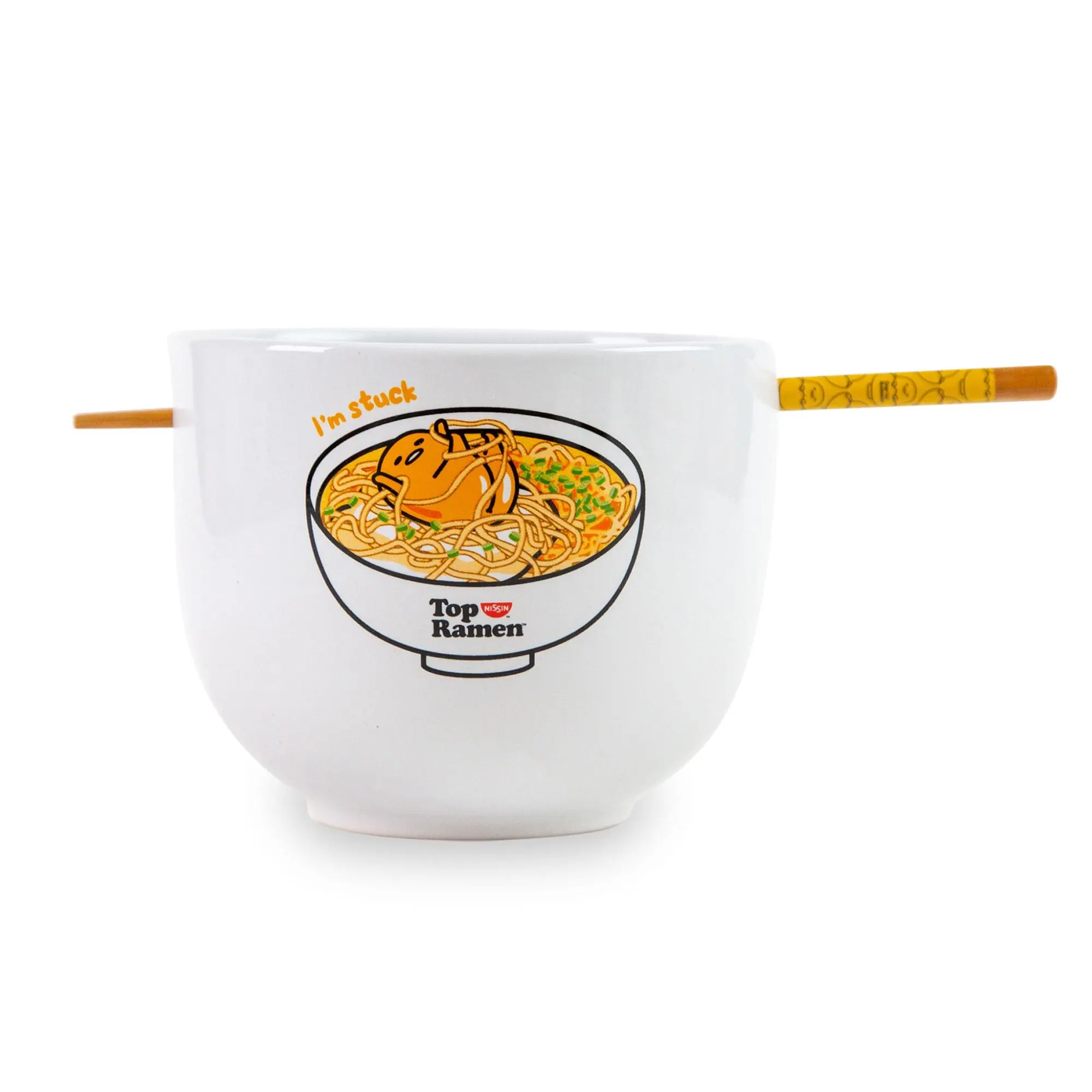 Sanrio Gudetama x Top Ramen "Dream Come True" Funny Fun and Functional Tableware Set - Ramen Style Dinner Bowl Set, Chopsticks