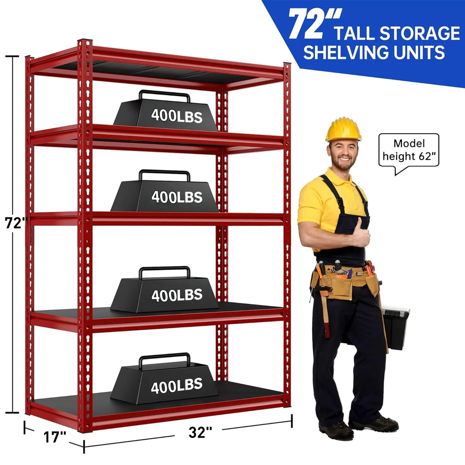 5 Tier-32"W*17"D*72"H-Red