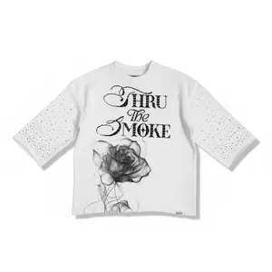 Highly Undrtd 'Thru The Smoke' Legacy Perm 3/4 Sleeve Rhinestone Cropped T-Shirt (White) HS6504