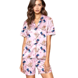 Pink Redd Bull Western Boots Short Sleeve Pajama, Coquette Bow Cowgirl Sleepwear For Her, Soft Comfy Night Set, Girls Night Outfit | 130126.C01843.ID01