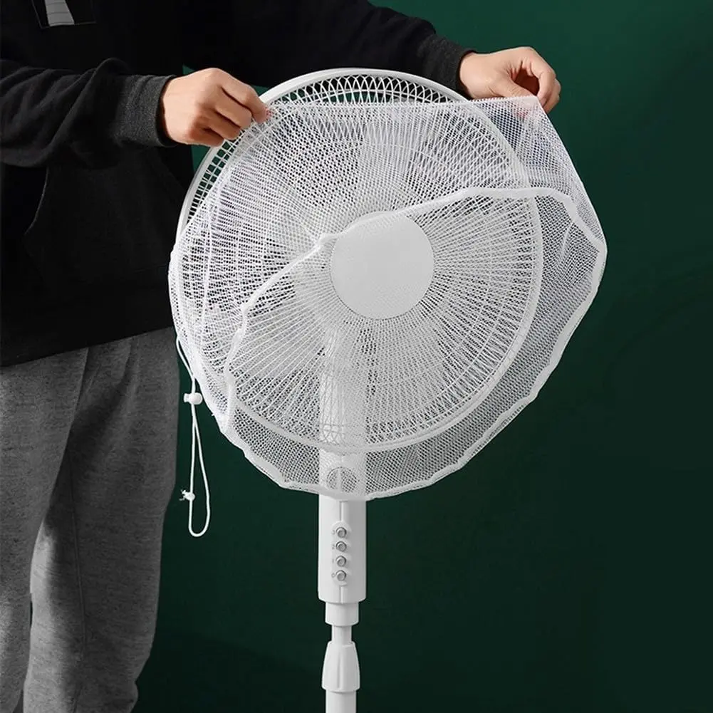 Set of 2 Circular Shape Household Fan Covers - Polyester Fiber, Washable, Dust-Proof, Protective Net, Simple Look, All-Season Use (White+Black)