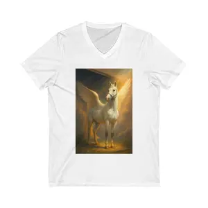Inspirational Pegasus Tee, Unisex V-Neck Shirt, Motivational Art Tee, Gift for Dreamers, Fantasy Horse Top