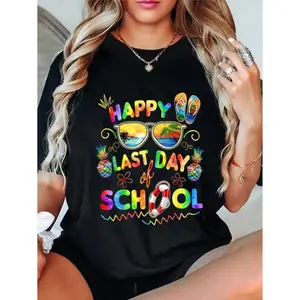 Trendy Happy Last Day of School Shirt – Cotton Casual T-Shirt for Teachers and Students