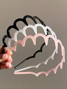 3pcs 38cm/14.96in Black, White, Pink Minimalist Non-Slip Serrated Lightweight Plastic Headband, Headband Accessory, Headband Set, Fashion Versatile Minimalist Hair Accessories Suitable For Daily Outing, Leisure, Party, Commute, Vacation