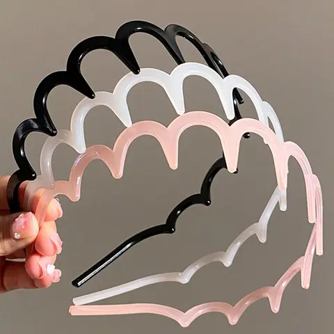 3pcs 38cm/14.96in Black, White, Pink Minimalist Non-Slip Serrated Lightweight Plastic Headband, Chic Headbands, Fashion Versatile Hair Accessories Plastic Head Accessory Suitable For Daily Outing, Leisure, Party, Commute, Hairbands