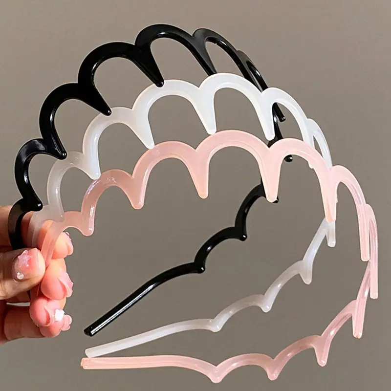 3pcs 38cm/14.96in Black, White, Pink Minimalist Non-Slip Serrated Lightweight Plastic Headband, Chic Headbands, Fashion Versatile Hair Accessories Plastic Head Accessory Suitable For Daily Outing, Leisure, Party, Commute, Hairbands