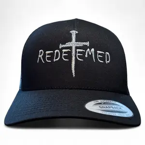 HABIBIS ENTERPRISE LLC Unisex Christian "REDEEMED" Cross Design Cotton-Polyester Black Snapback Hat for Everyday Wear