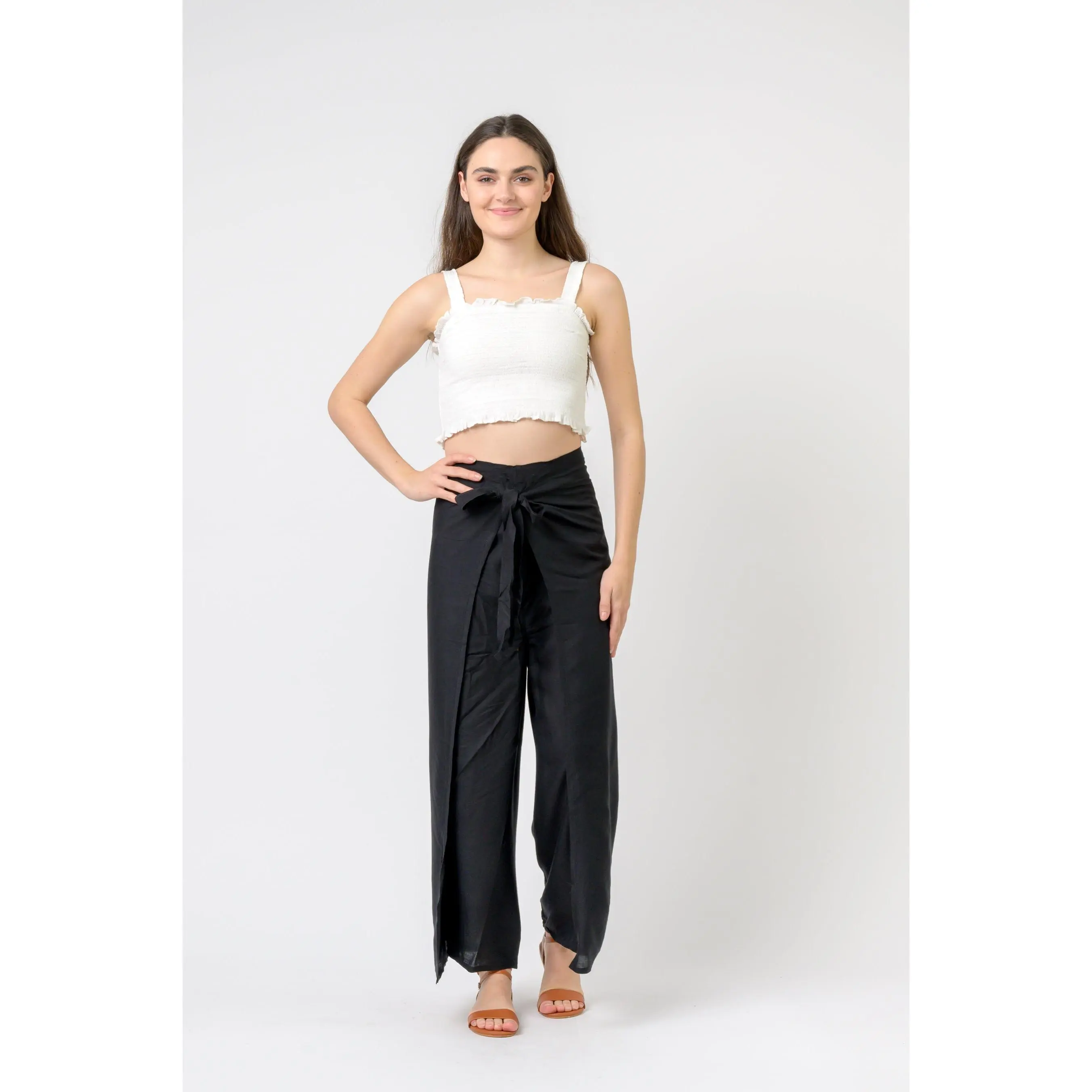 Rhea Plain Rayon Wrap Pants (Assorted)