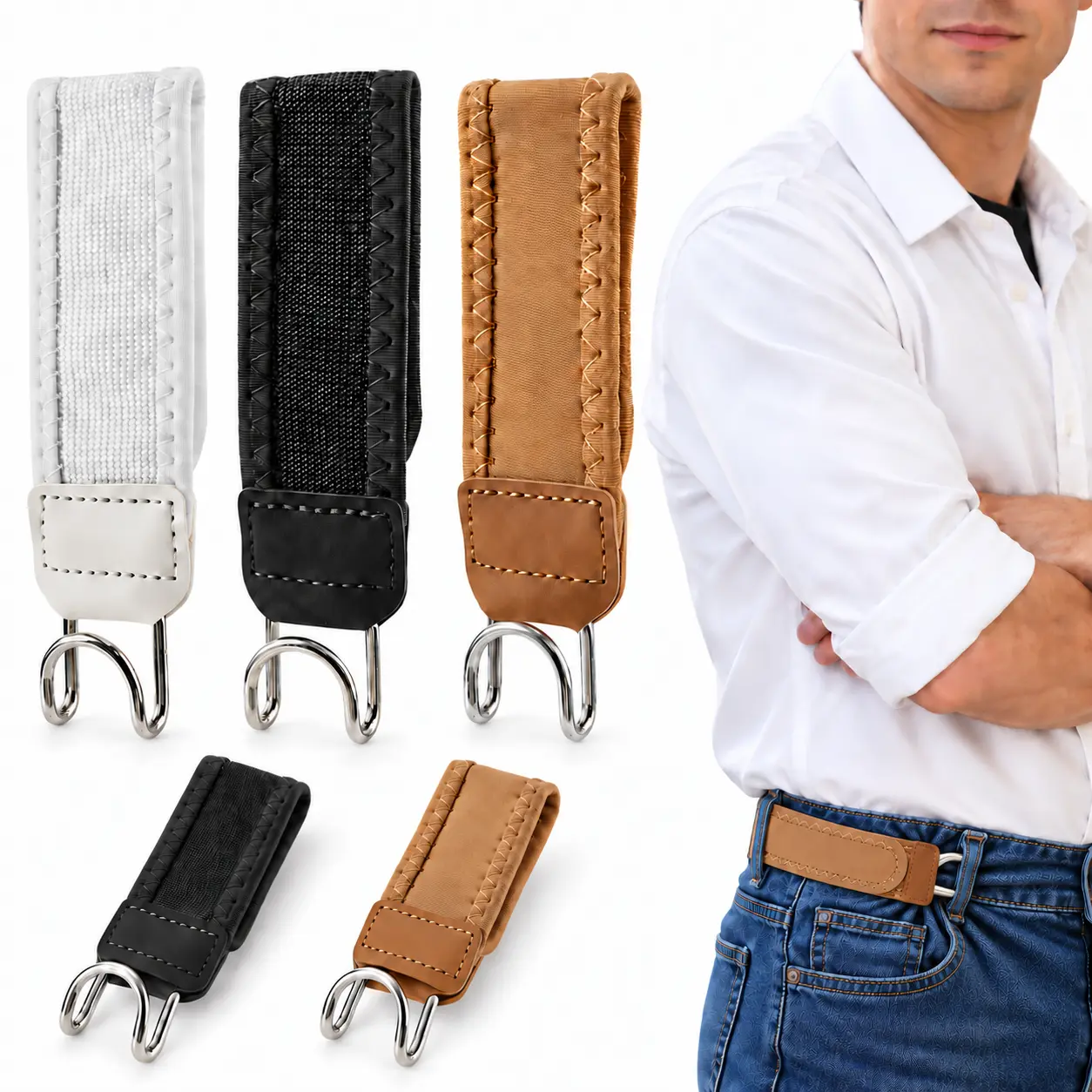 3PCS-No Show Invisible Belt for Men & Women, Adjustable Non-Elastic Fabric Belt for Jeans, Pants with Belt Loops